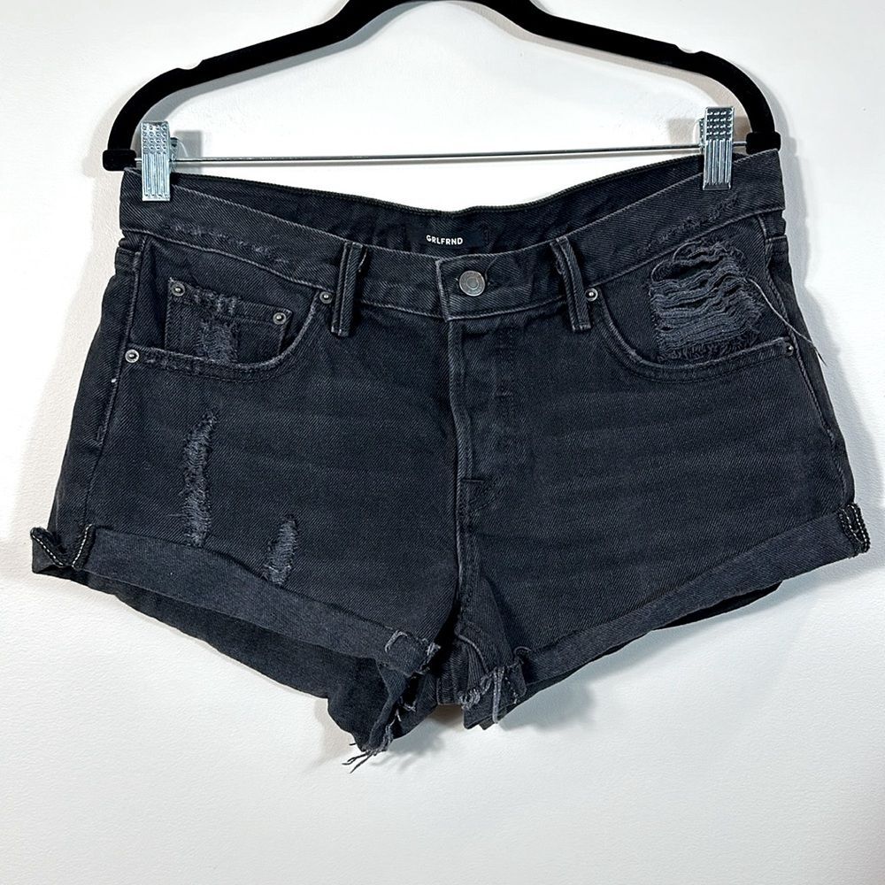 Grlfrnd Revolve Black Distressed Adriana Slouchy Rolled Cuff Cotton Women 27